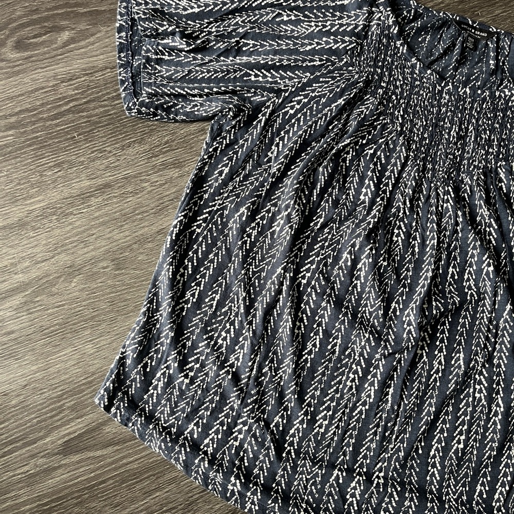Lucky Brand Navy Smocked Short Sleeve Blouse NWOT